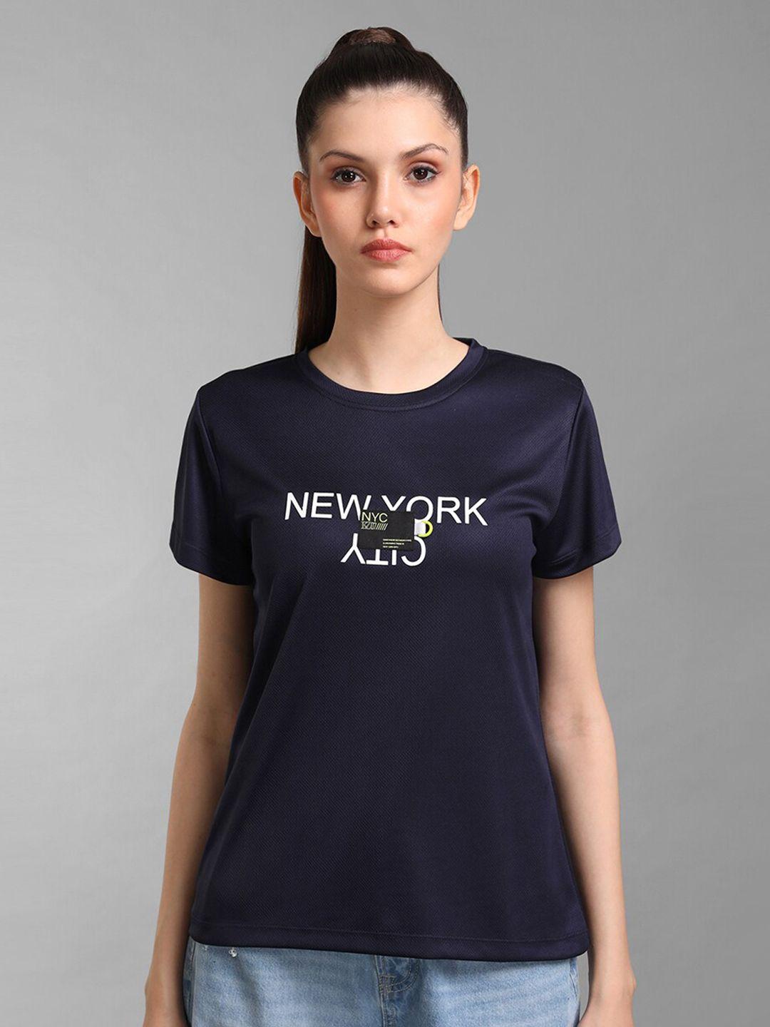 Kazo Women Blue Typography Printed T-shirt