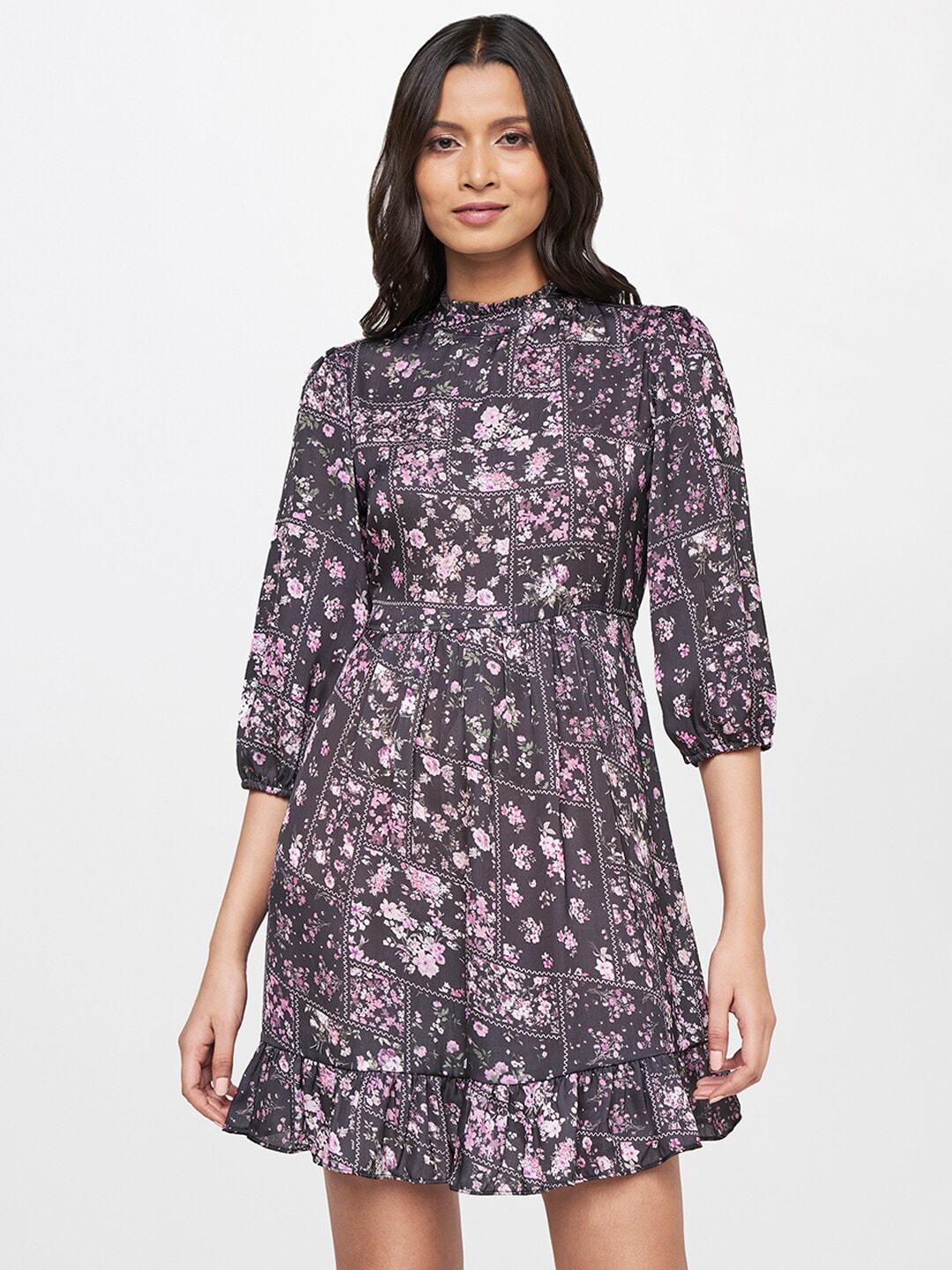 AND Women Purple & Pink Floral Fit & Flare Dress