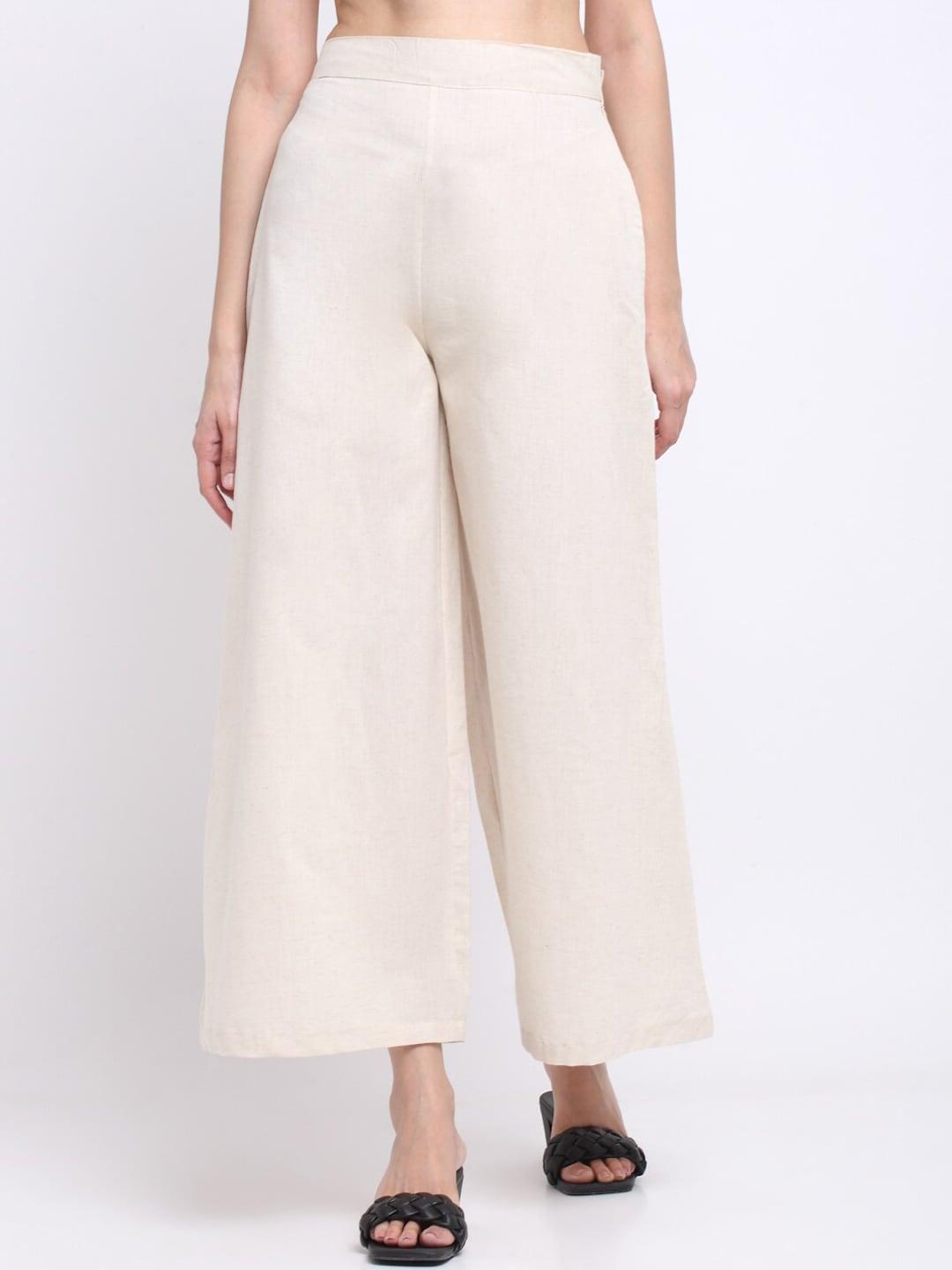 SiaVira Women Off White Loose Fit Trousers