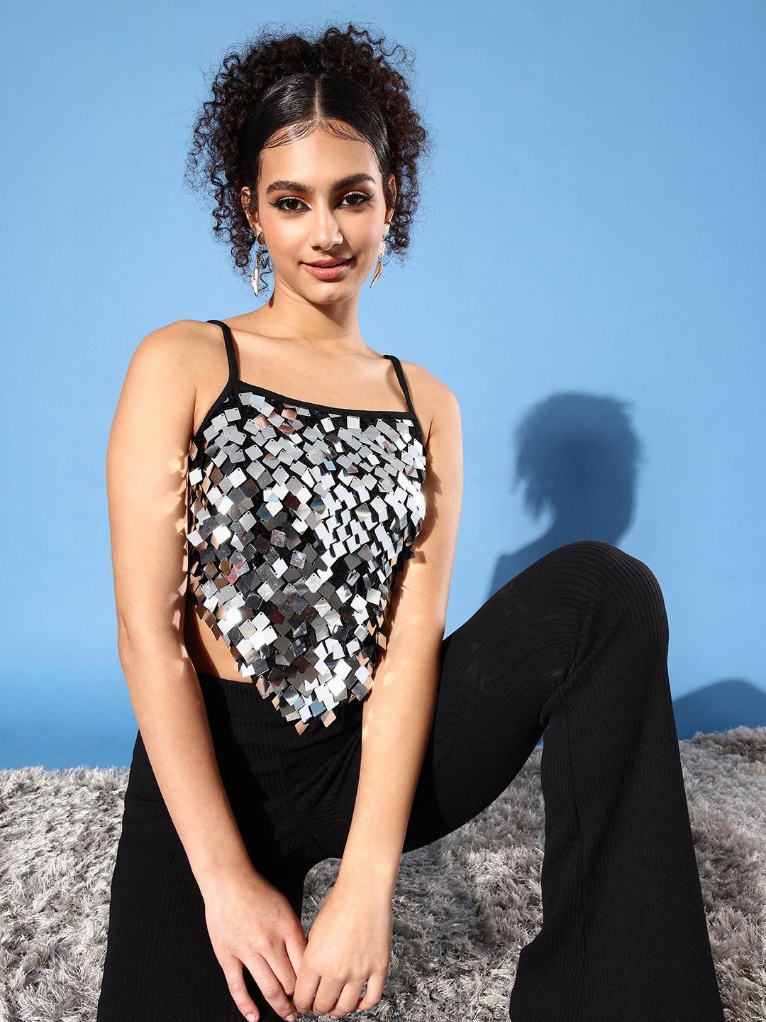 Style Quotient Black & Silver Embellished Top