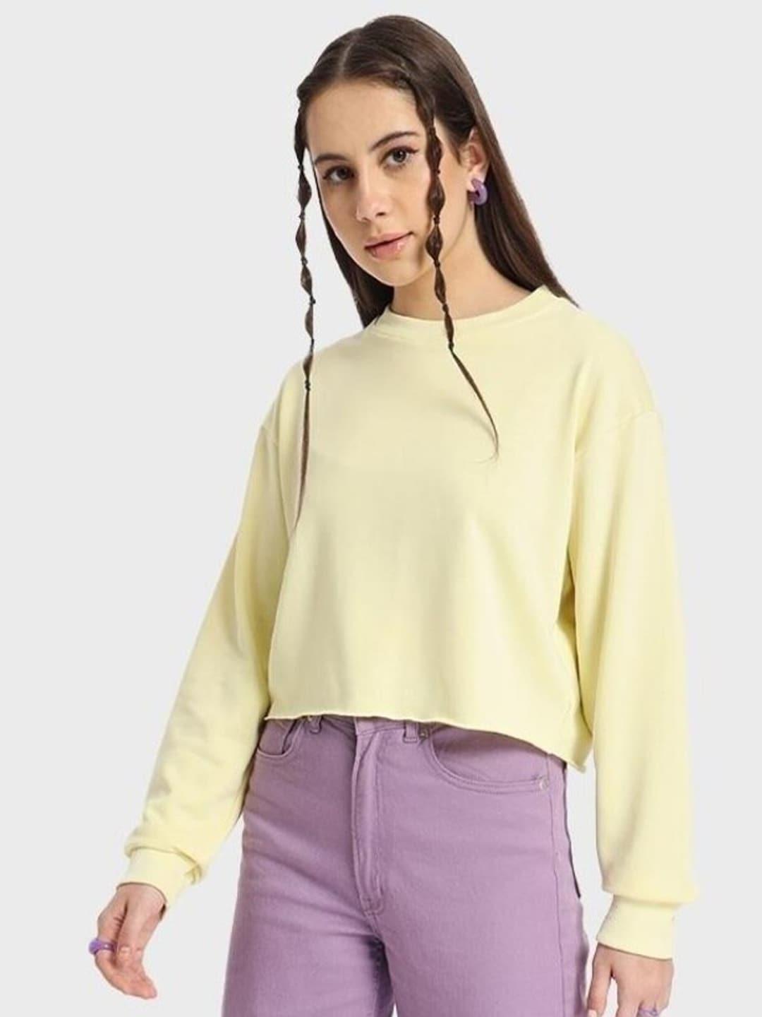 bewakoof-women-yellow-solid-cotton-sweatshirt
