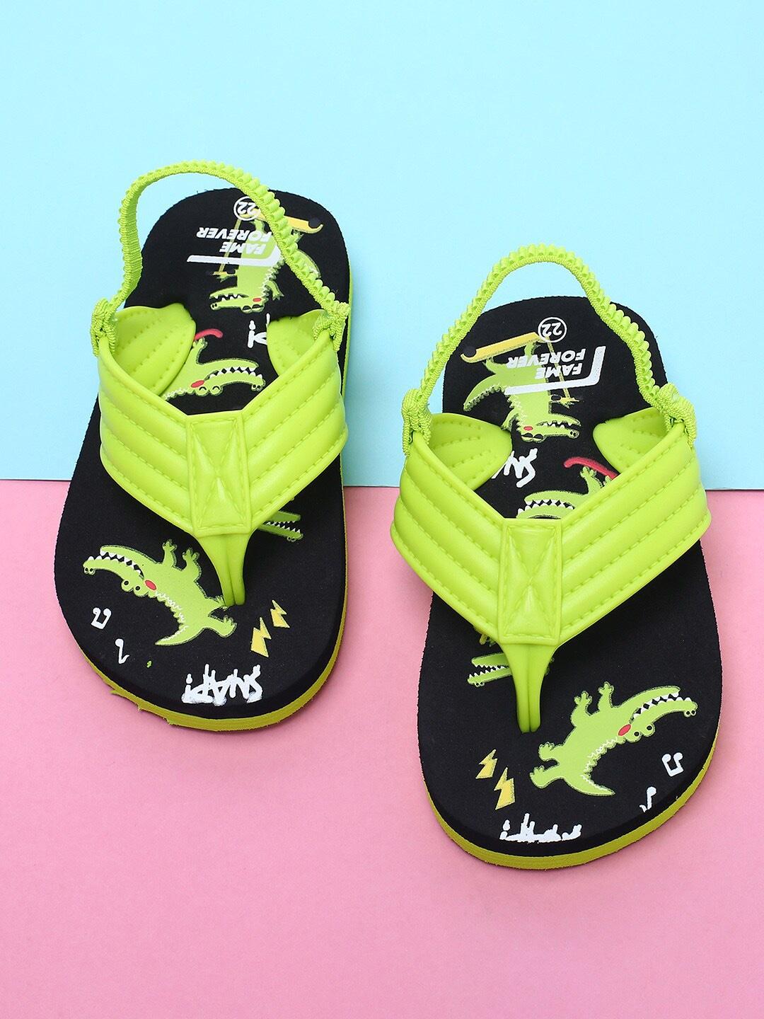 Fame Forever by Lifestyle Boys Green & Black Printed Thong Flip-Flops