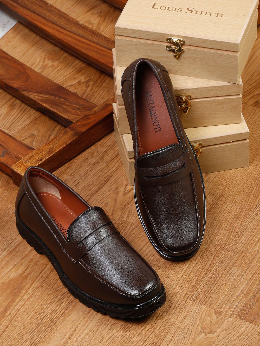 MUTAQINOTI Men Brown Solid Slip-On Formal Shoes