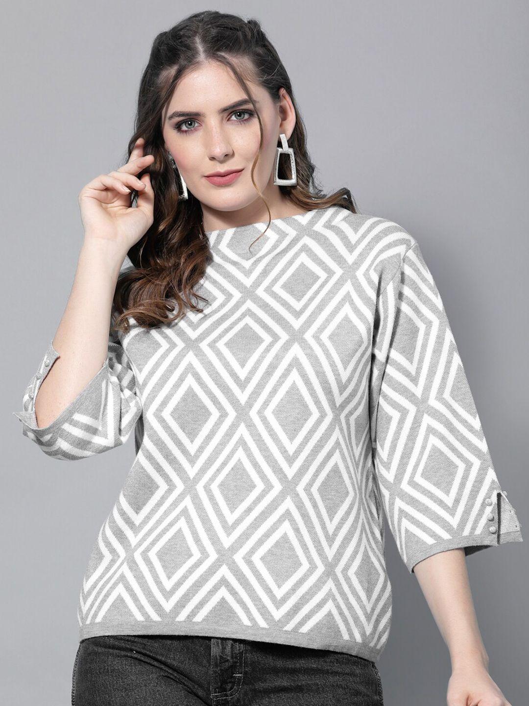 mafadeny-women-grey-&-off-white-printed-pullover