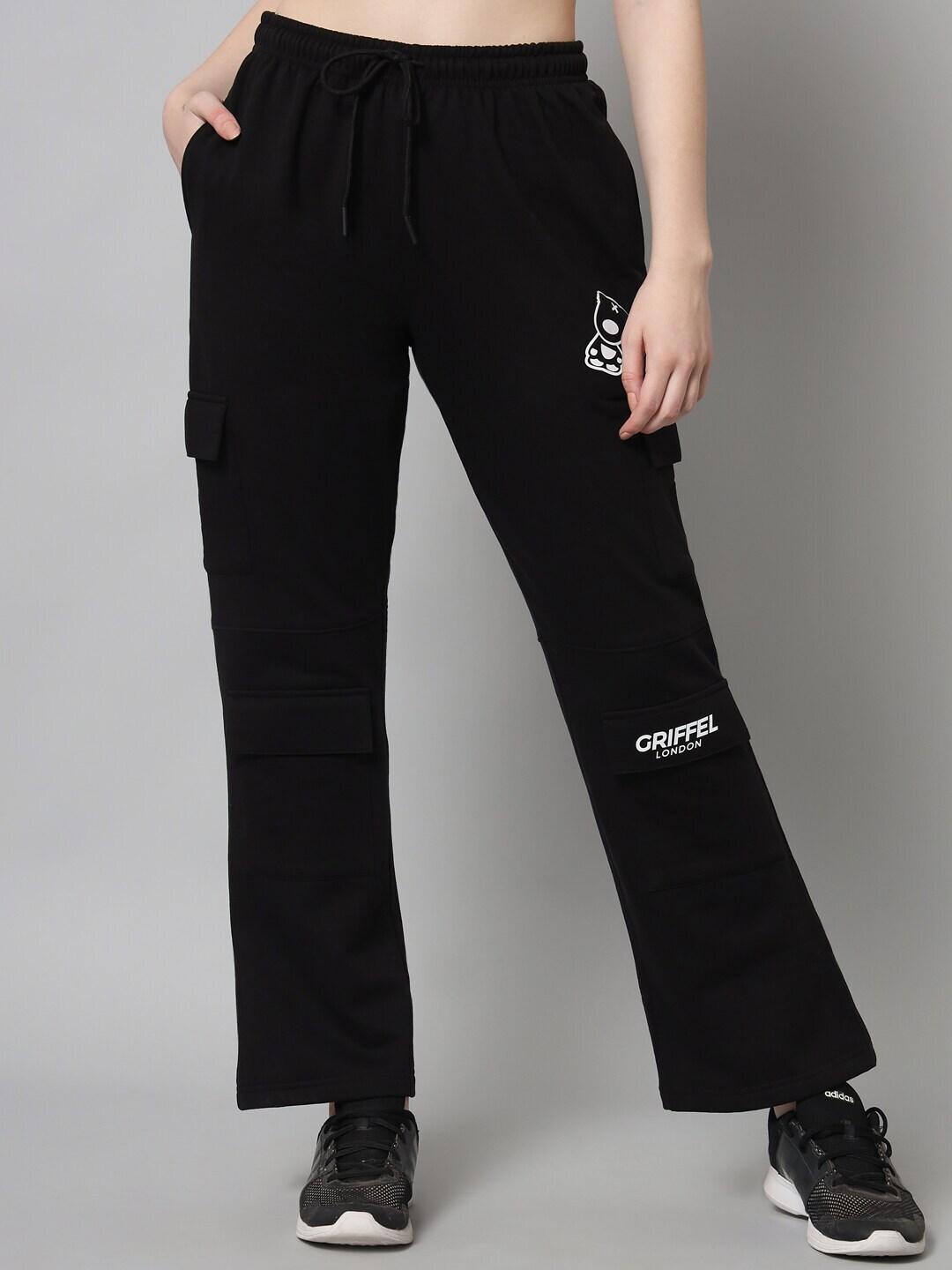 GRIFFEL Women Black Solid Cotton Track Pants
