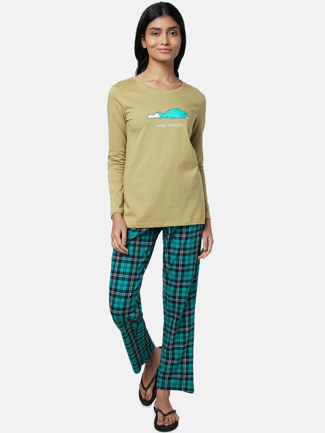 Dreamz by Pantaloons Women Khaki & Green Night suit