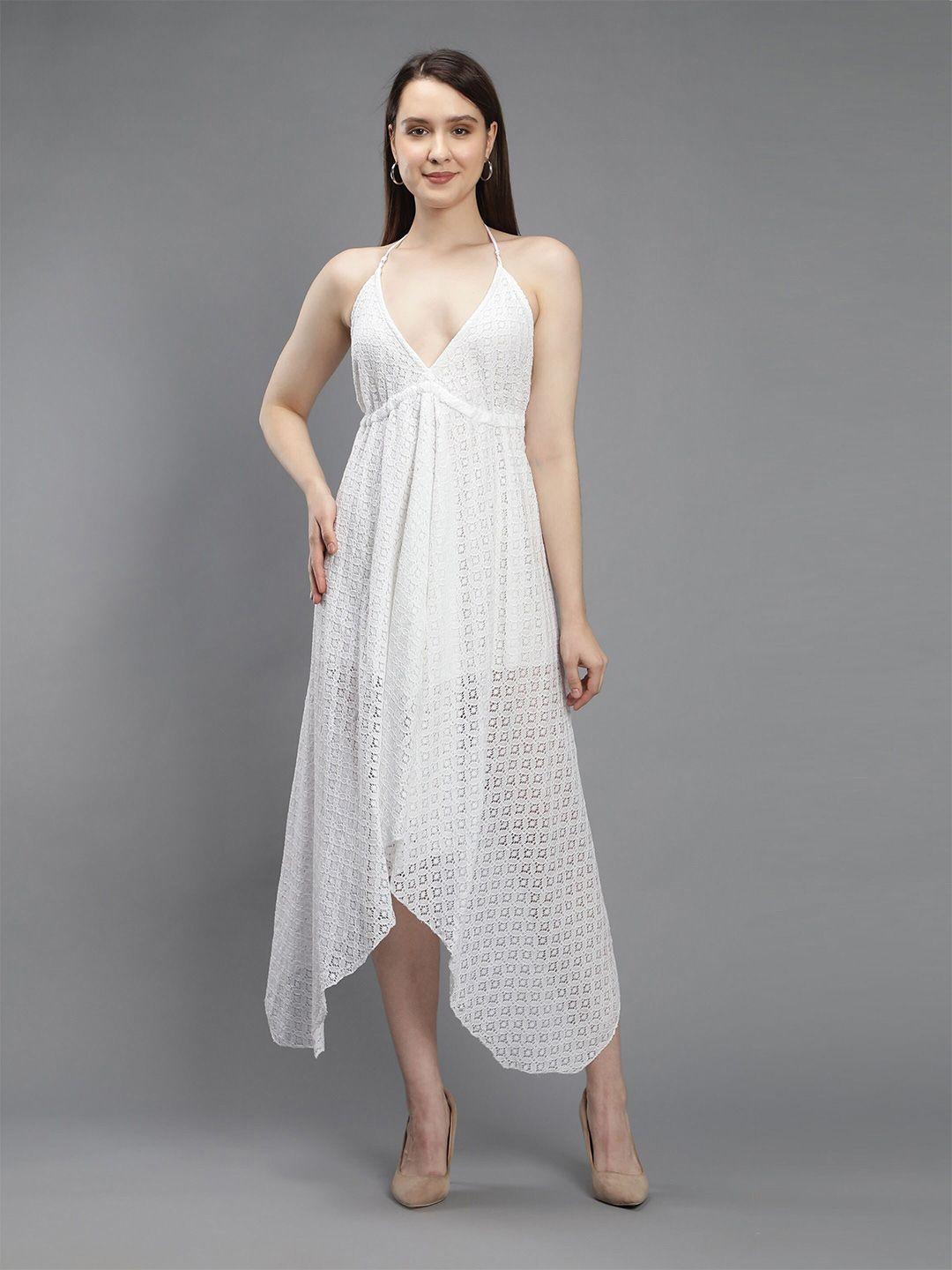 Aditi Wasan White Halter Neck Lace A-Line High Low Beach Dress