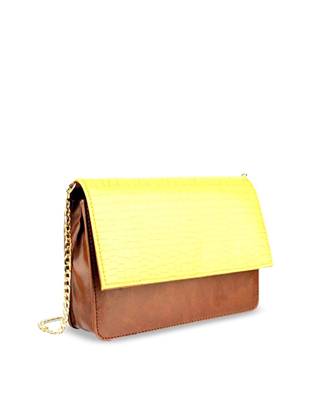 Style Shoes Women Yellow & Brown Colourblocked Structured Sling Bag