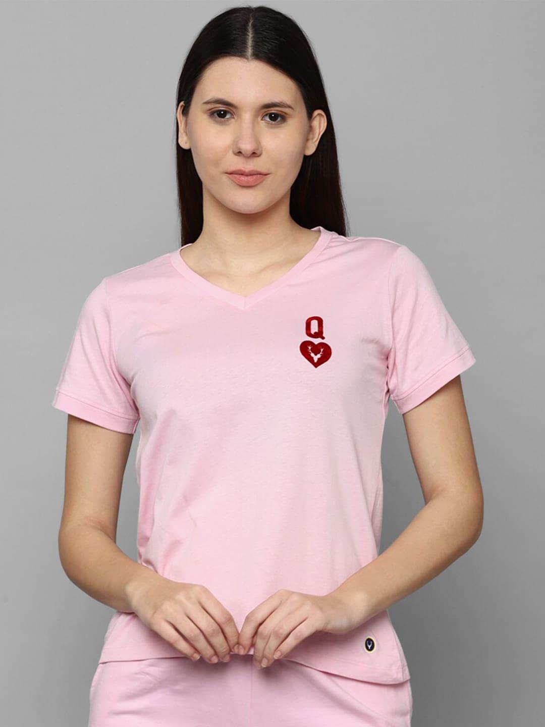 Allen Solly Women Pink Solid V-Neck T-shirt