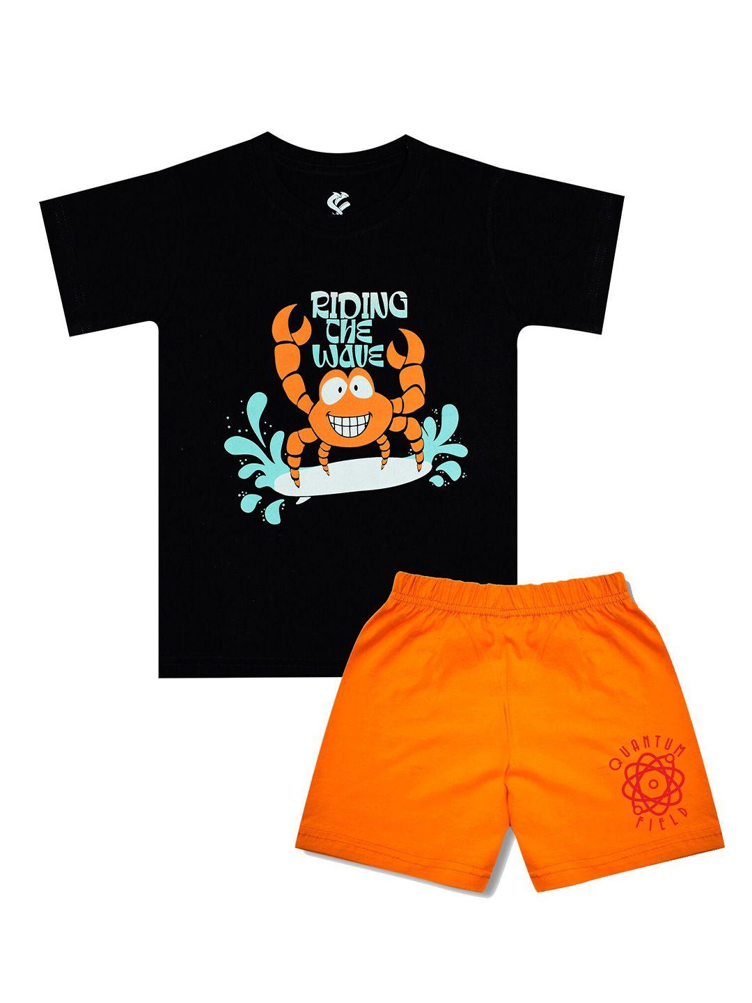 silver-fang-boys-blue-&-orange-printed-pure-cotton-t-shirt-with-shorts