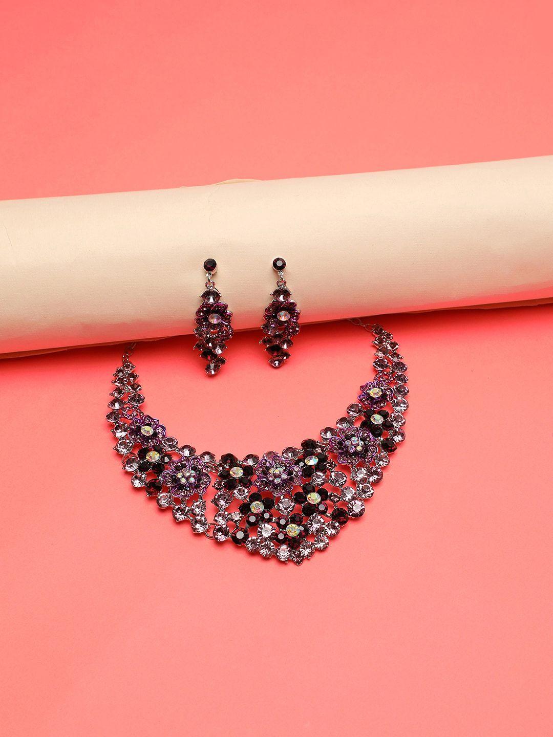 SOHI Women Silver-Plated & Purple Stones-Studded Jewellery Set