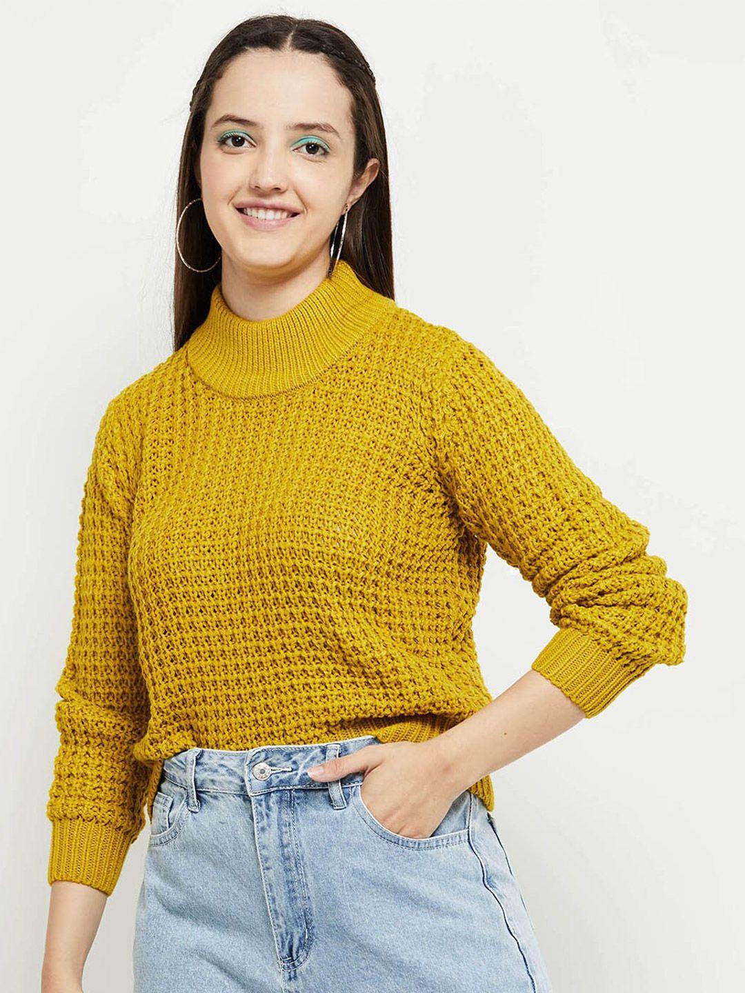 max-women-yellow-cable-knit-crop-pullover