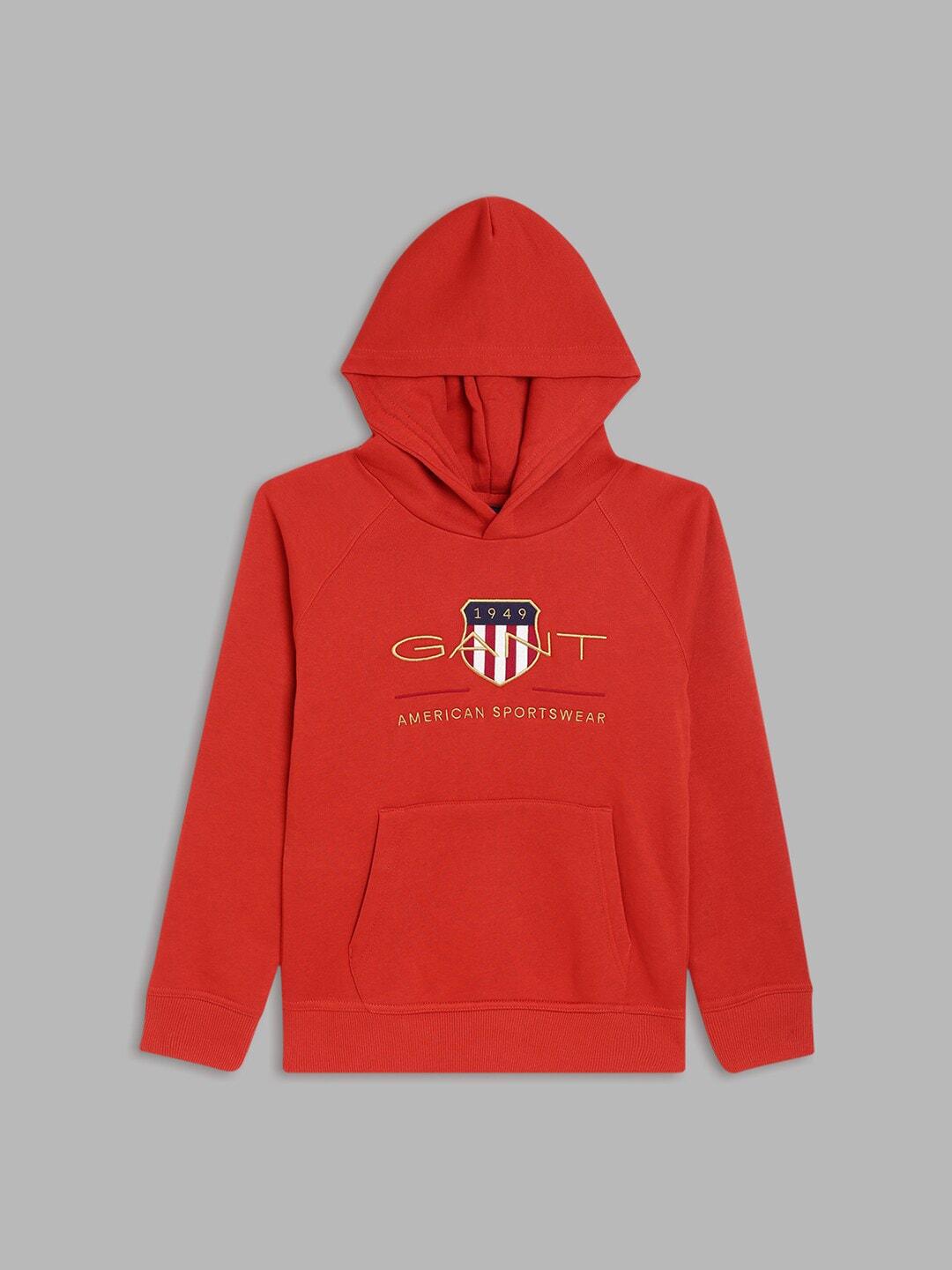 GANT Boys Red Printed Cotton Hooded Sweatshirt
