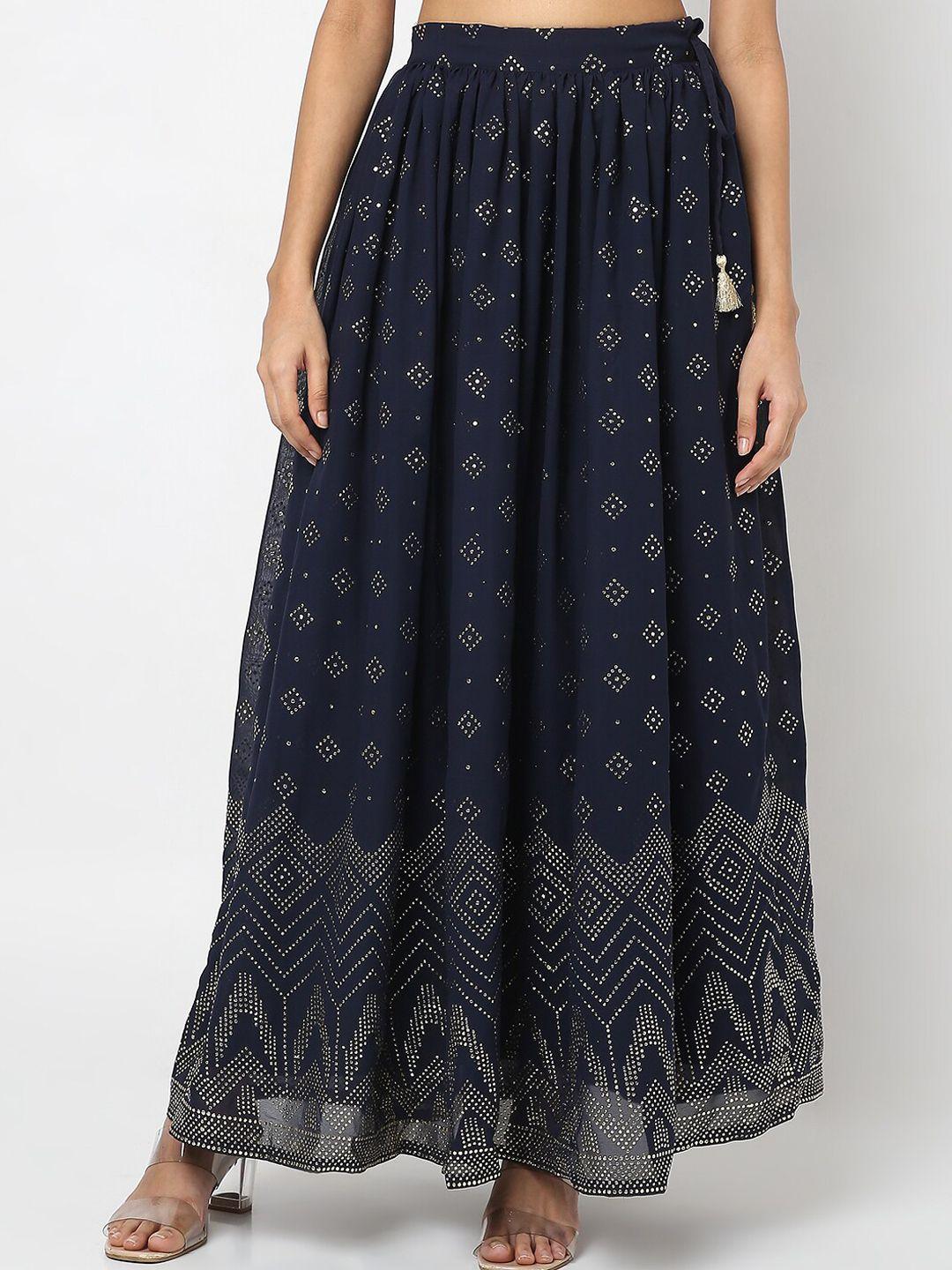 ethnicity-women-navy-blue-embellished-maxi-skirt