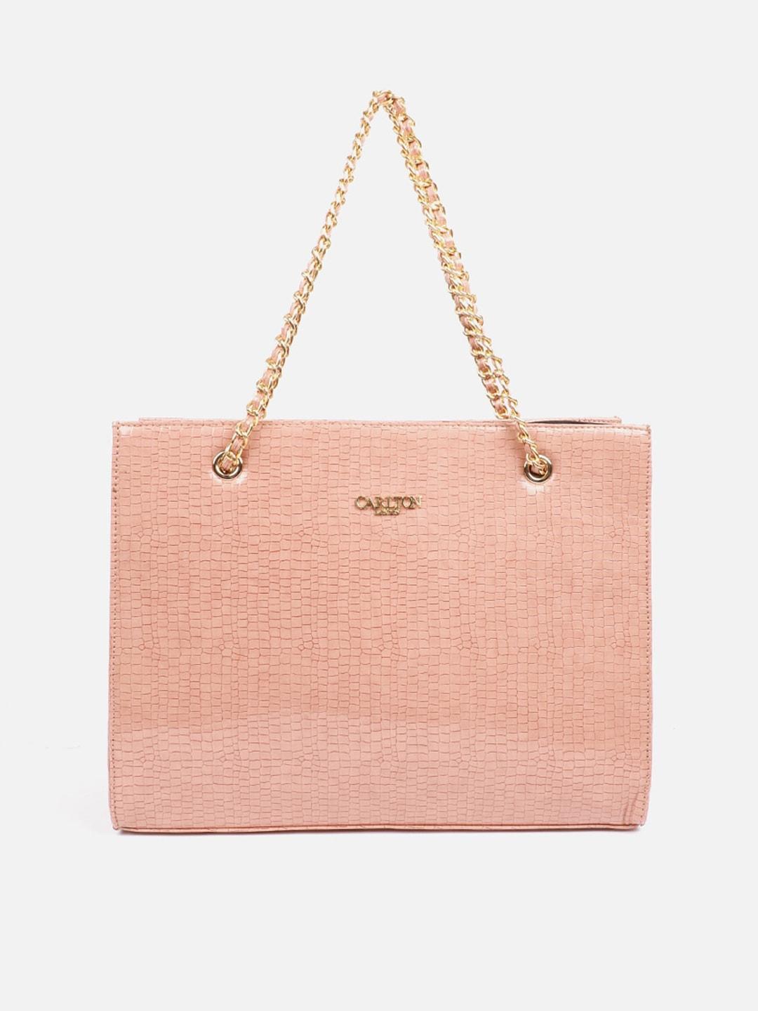 Carlton London Women Peach Textured Synthetic Handheld Bag