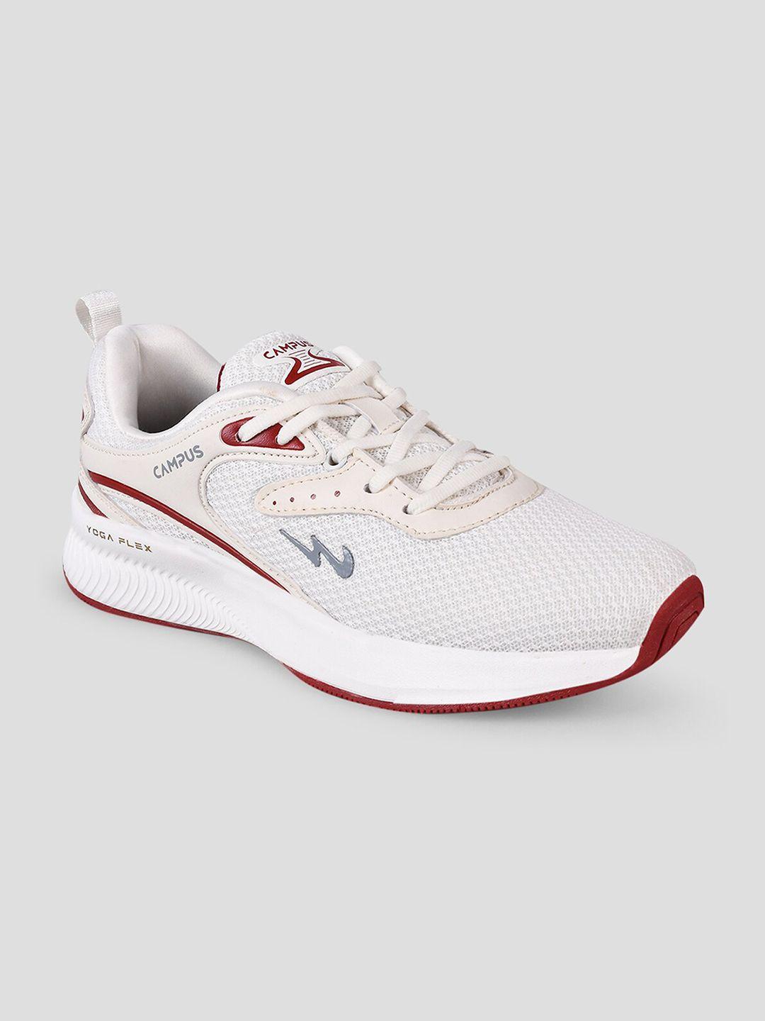 Campus Women Off White & Maroon Lace-Ups Mesh Running Shoes