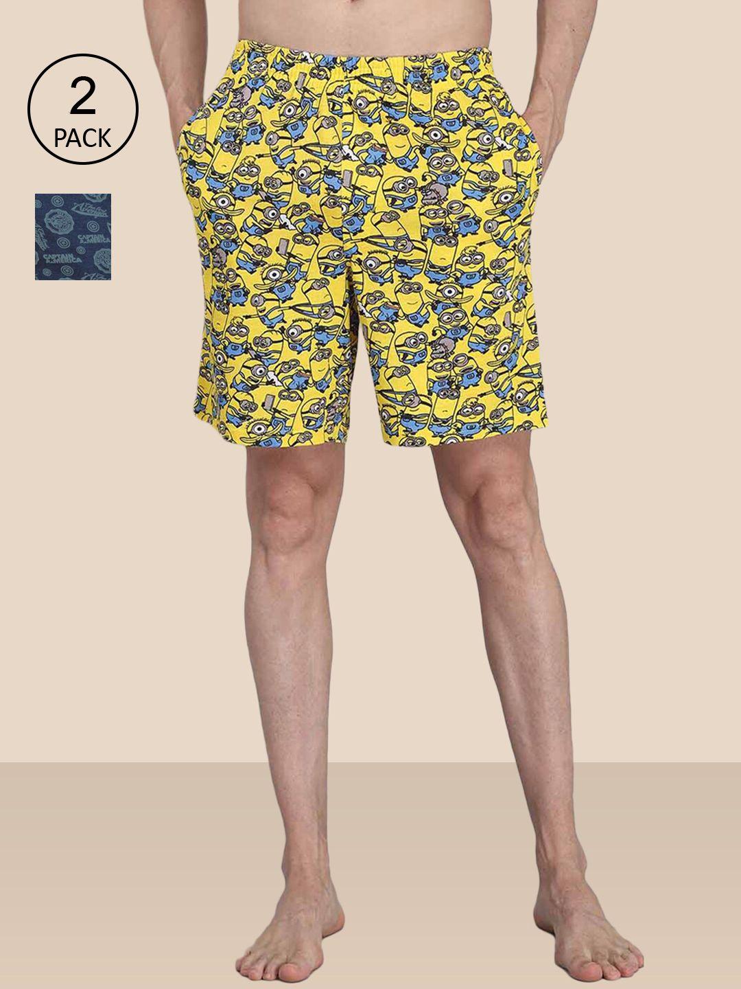 Free Authority Men Pack Of 2 Yellow & Blue Printed Cotton Boxers