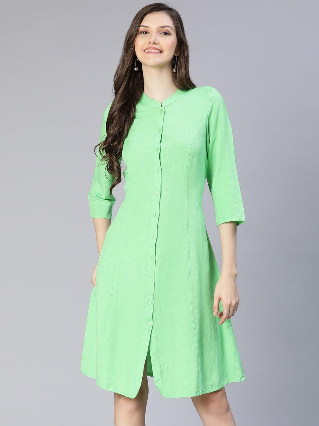 oxolloxo-sea-green-a-line-button-down-dress