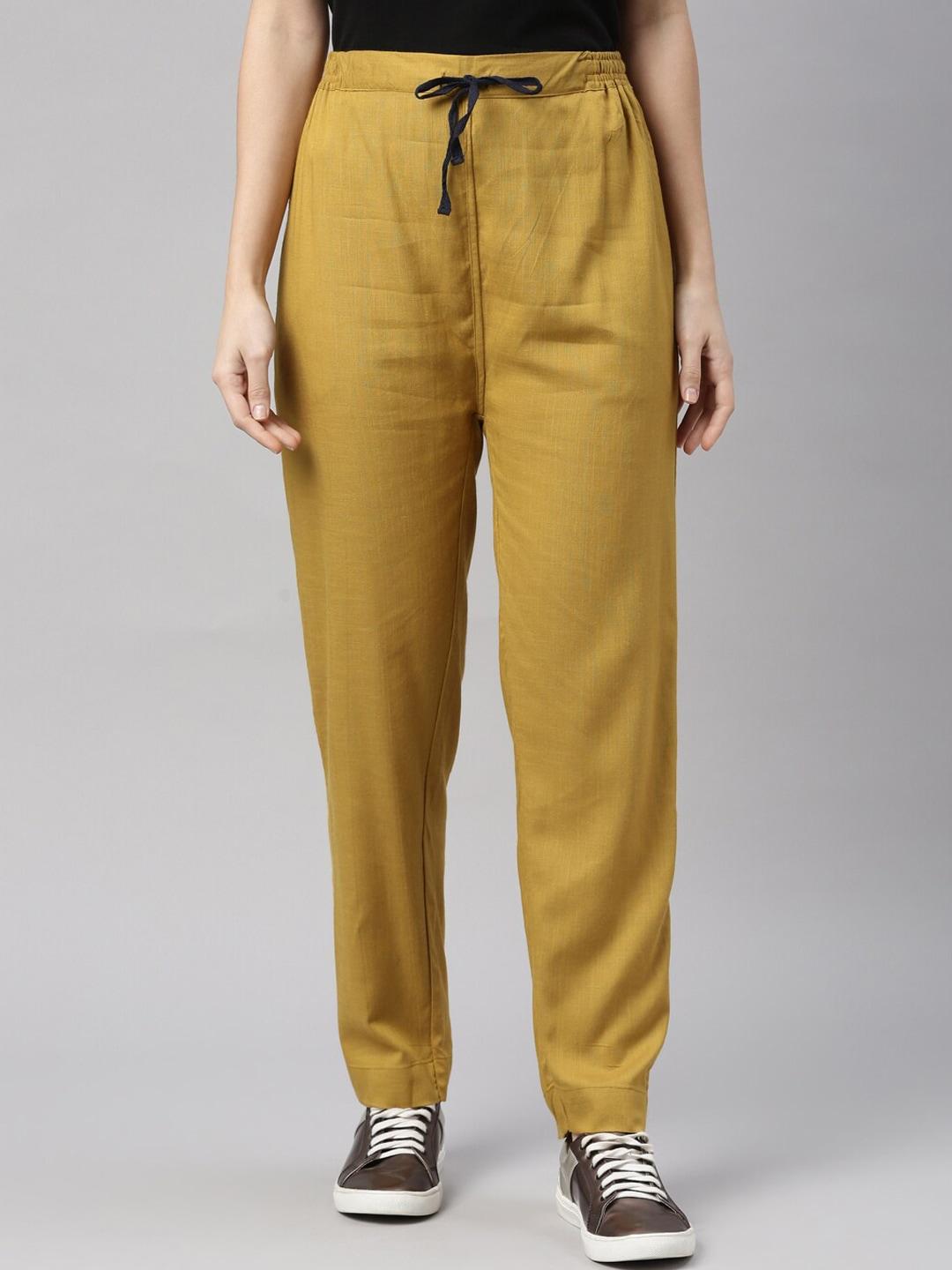 Kryptic Women Mustard Yellow Slim Fit Easy Wash Trousers