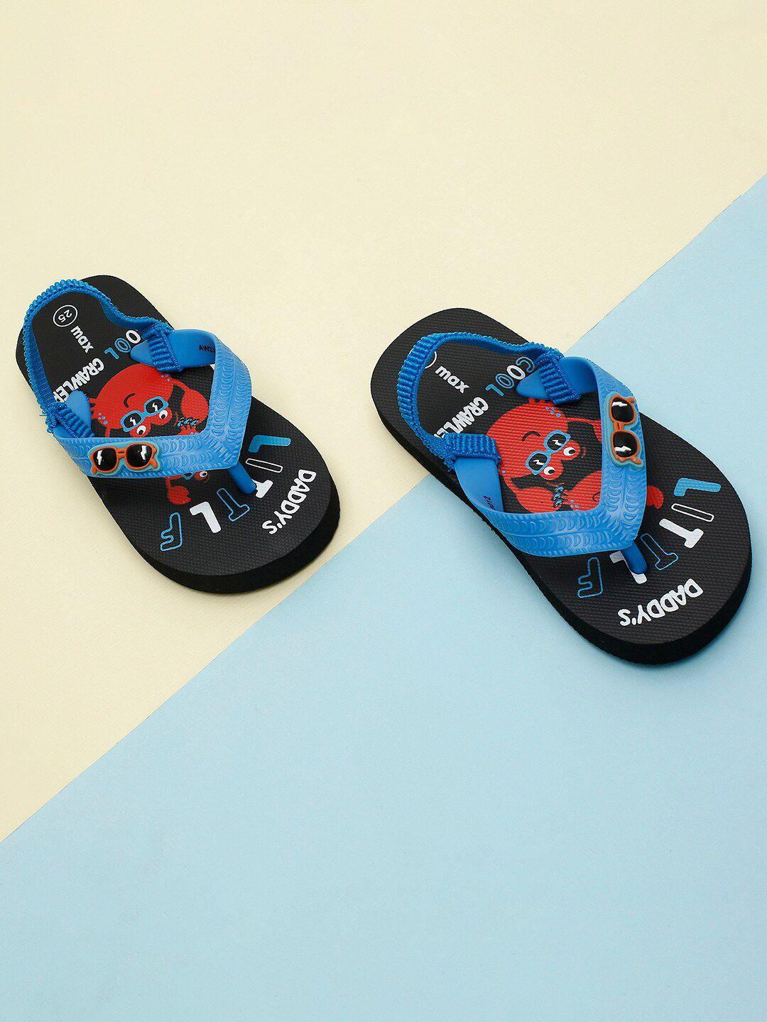 max Boys Blue & Black Printed Thong Flip-Flops