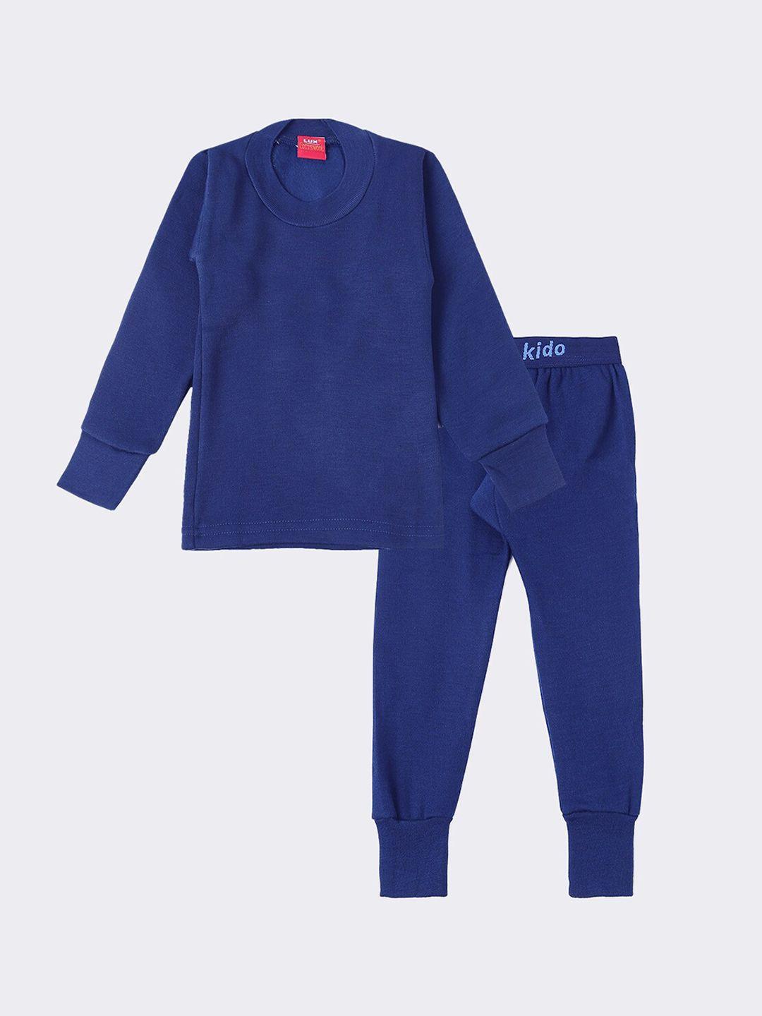 Lux Cottswool Boys Blue Solid Cotton Thermal Set
