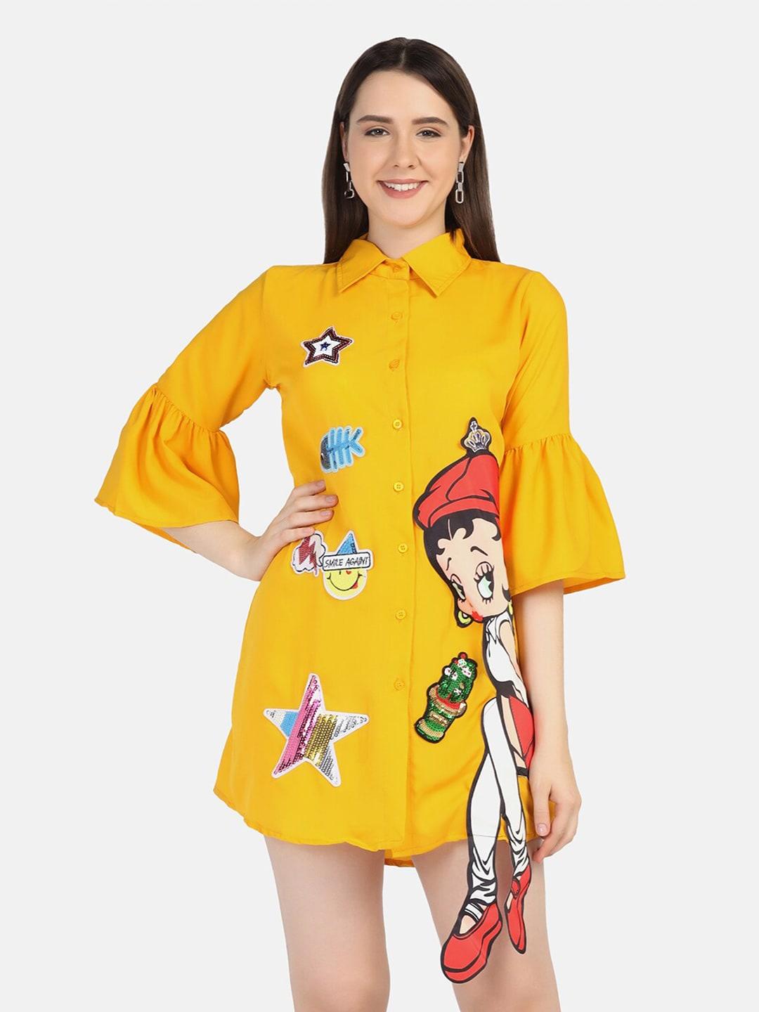 buy-new-trend-women-yellow-crepe-shirt-dress