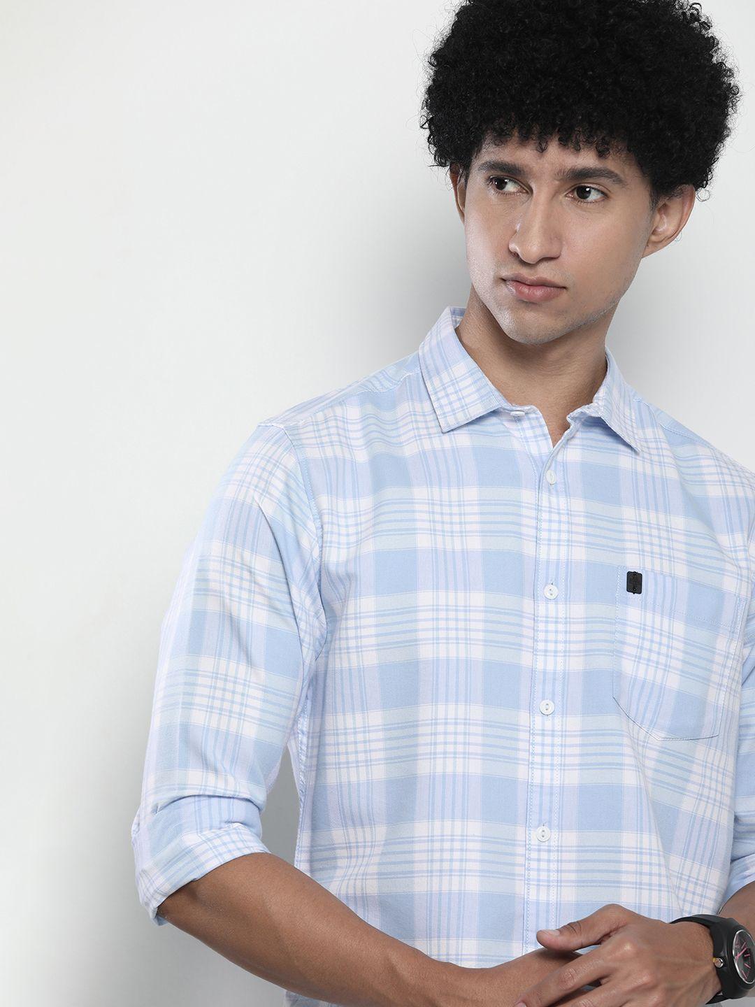 The Indian Garage Co Men Blue & White Gingham Checked Pure Cotton Casual Shirt