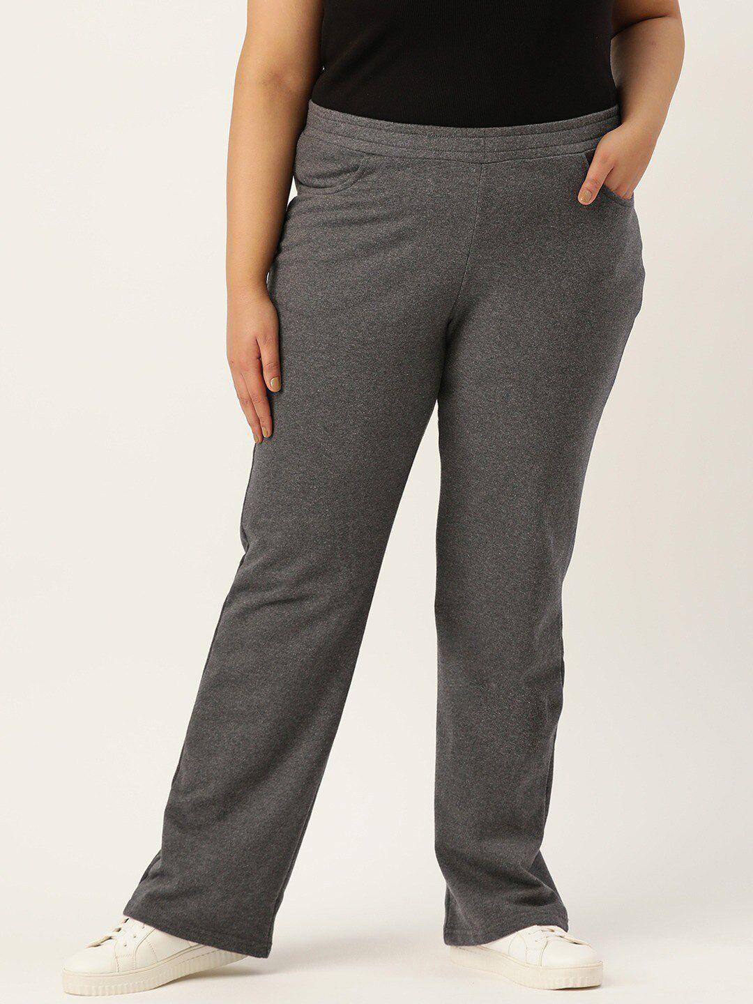 theRebelinme Women Charcoal Relaxed High-Rise Trousers
