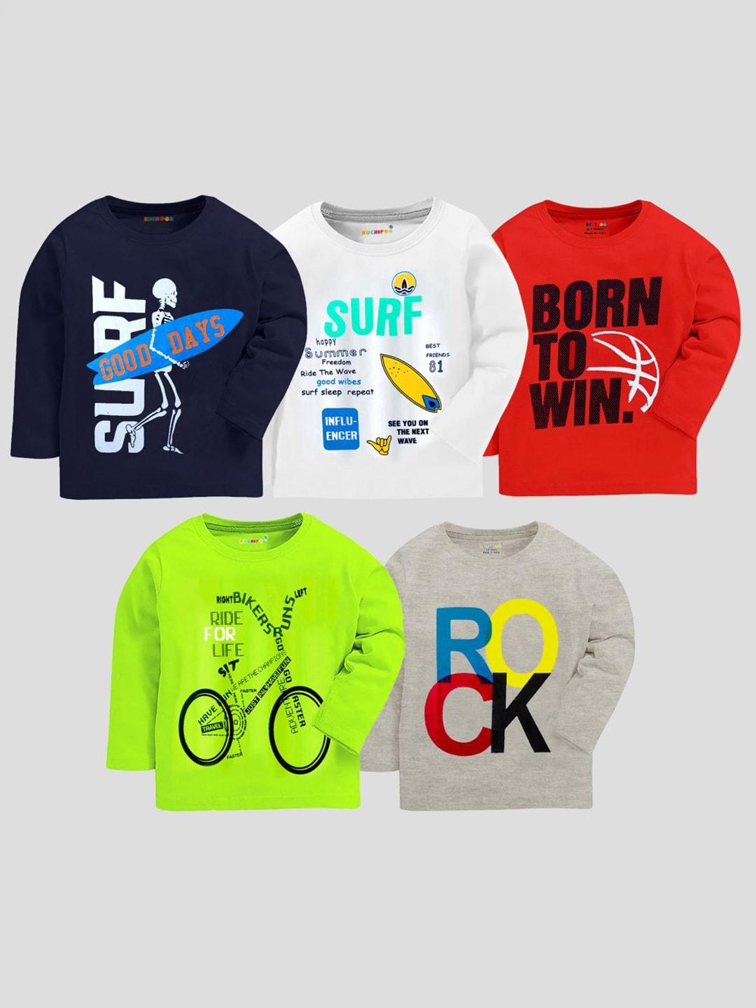 KUCHIPOO Boys Pack of 5 Graphic Printed Round Neck Cotton T-shirt