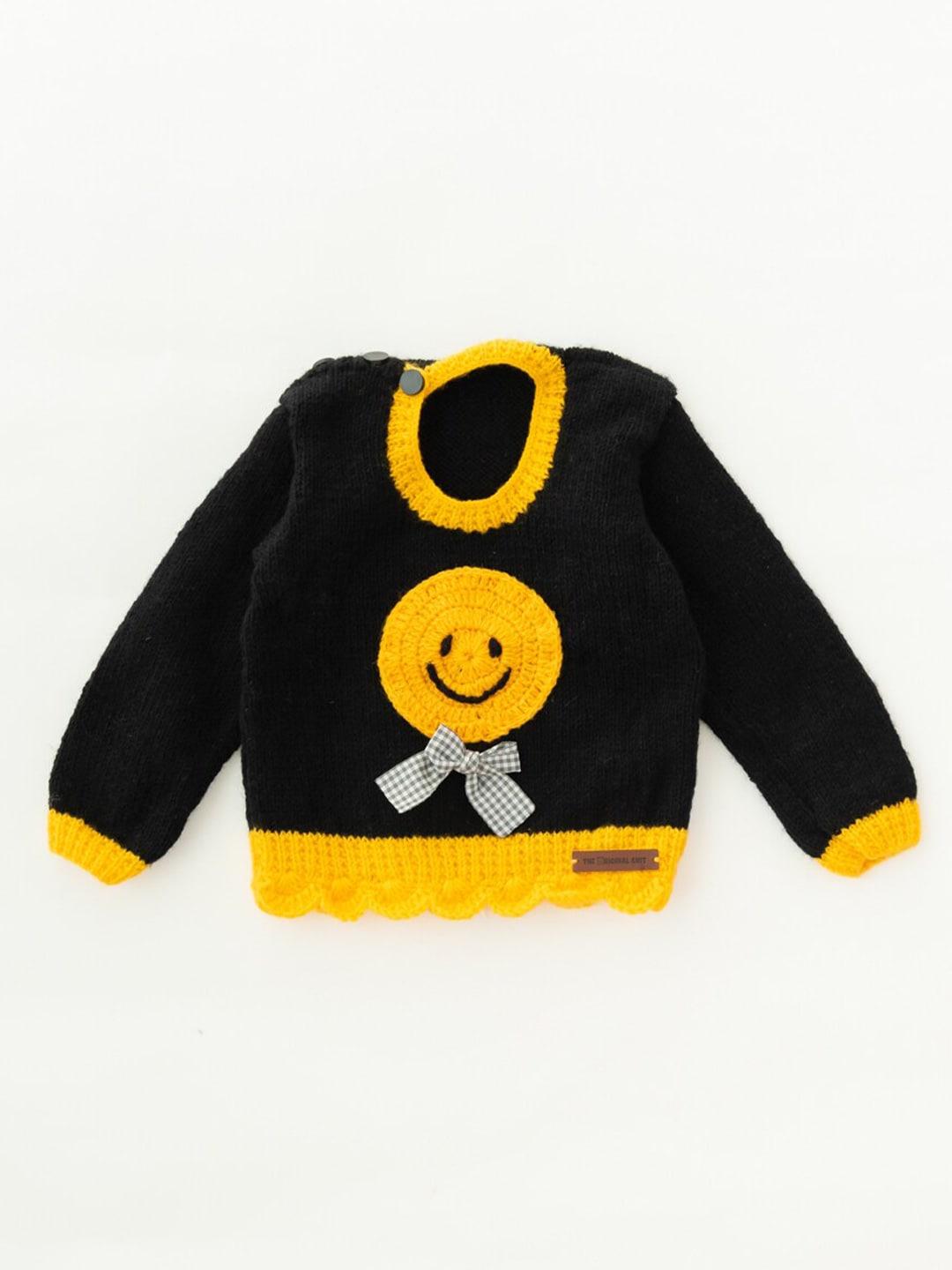 The Original Knit Infants Kids Black & Yellow Embroidered Pullover Sweater