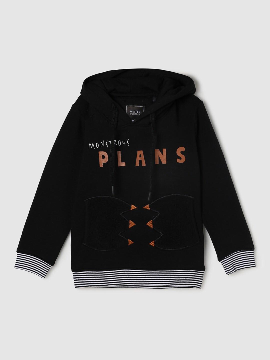 max-boys-black-printed-hooded-sweatshirt