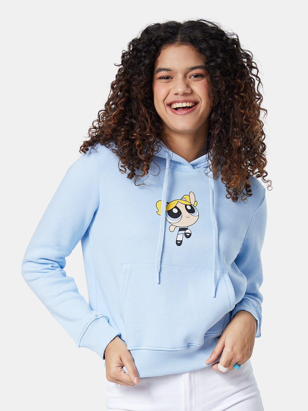 The Souled Store Women Blue Powerpuff Girls Printed Hooded Sweatshirt