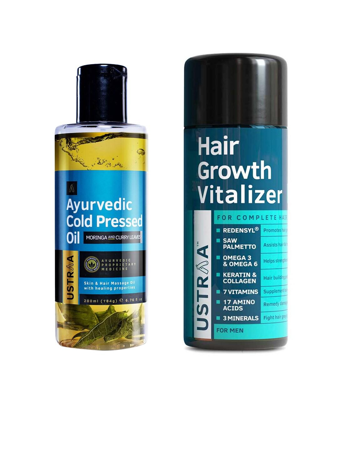 Ustraa Men Set of Ayurvedic Cold Pressed Oil 200 ml + Hair Growth Vitalizer 100 ml
