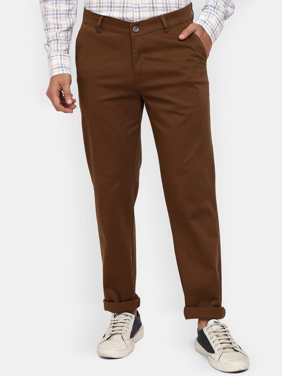 V-Mart Men Brown Solid Classic Cotton Slim Fit Trousers
