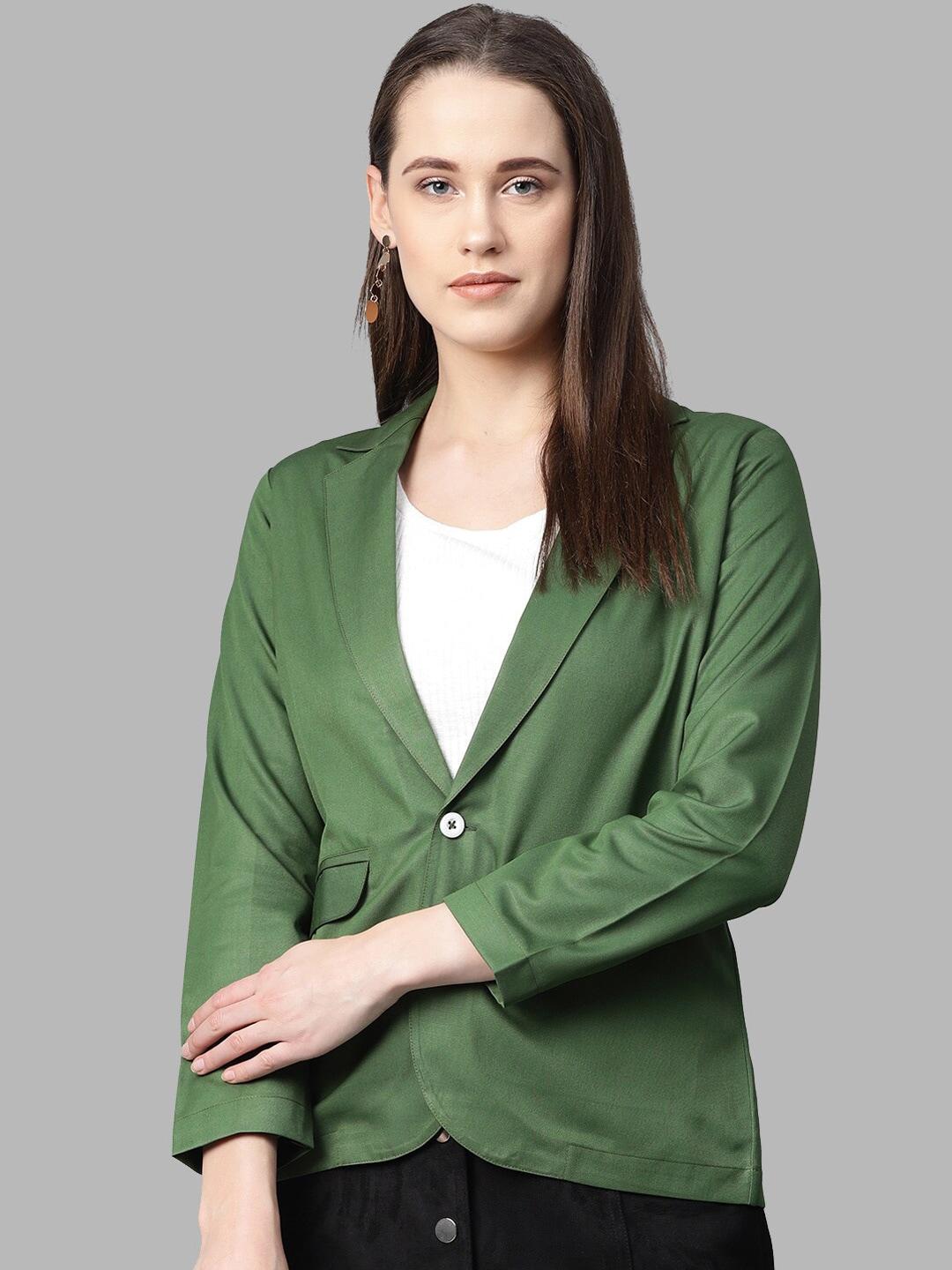 Jompers Women Green Solid Single Breasted Blazers