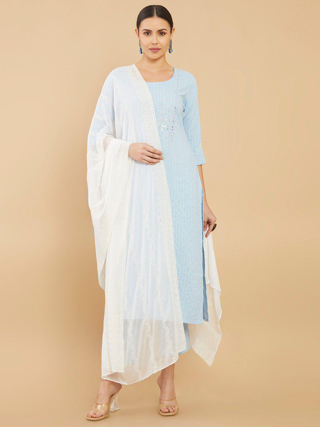 soch-off-white-striped-printed-dupatta-with-sequinned