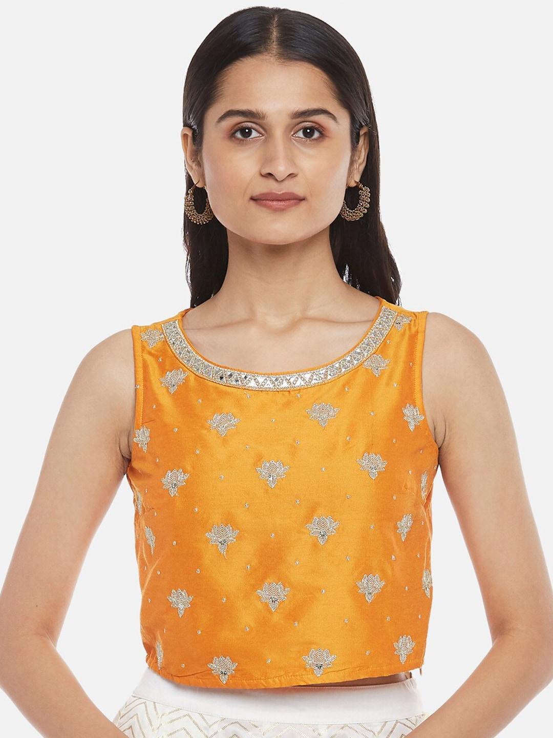 AKKRITI BY PANTALOONS Women Gold-Toned Embroidered Crop Top