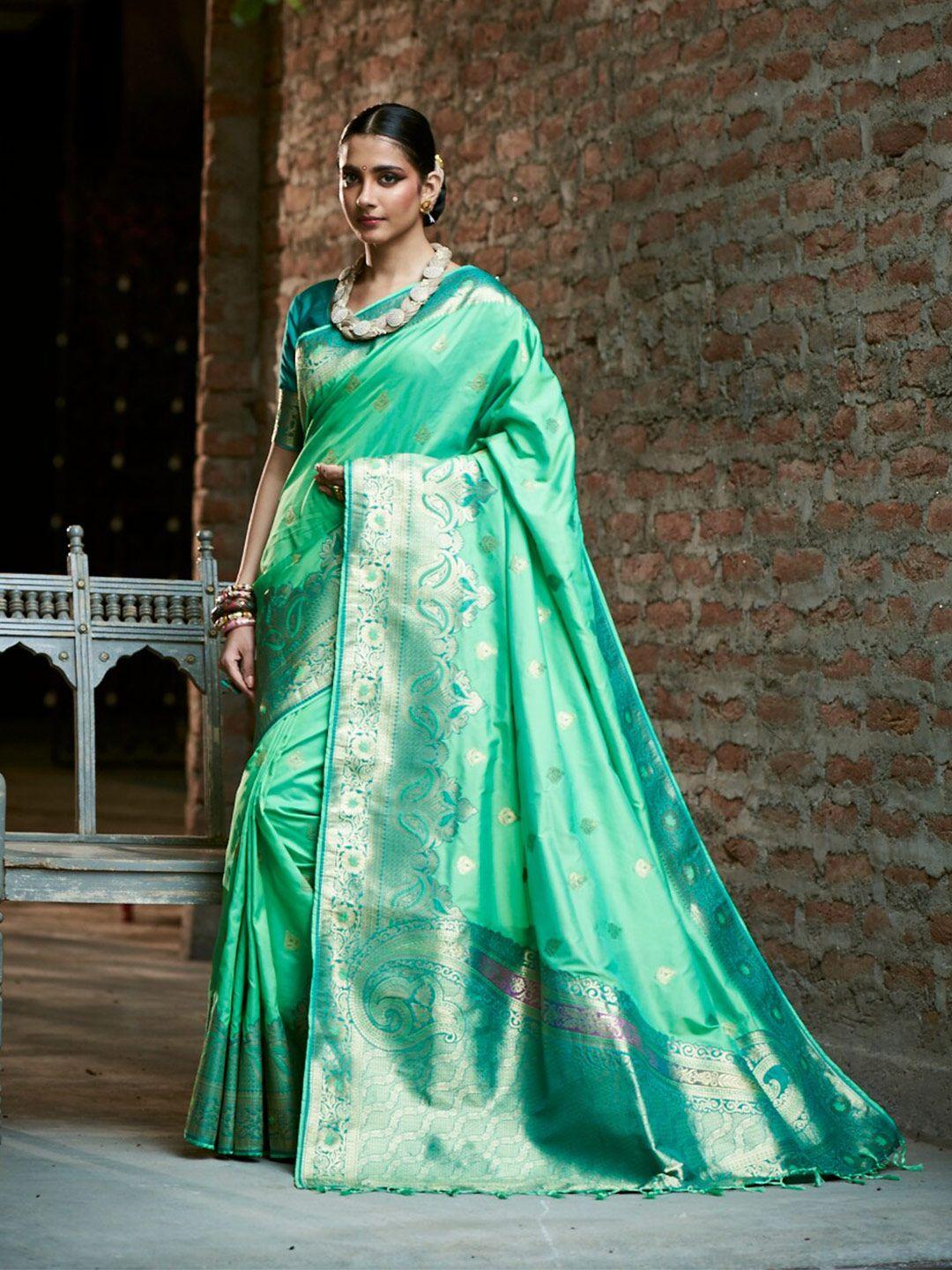 elora-women-sea-green-&-gold-toned-woven-design-zari-silk-blend-banarasi-saree