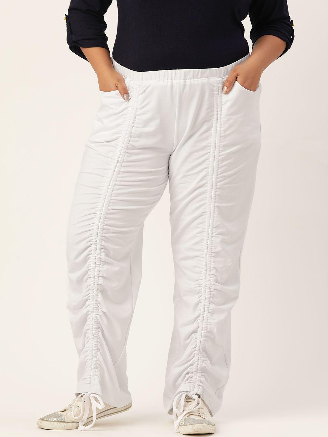 theRebelinme Women White Straight Fit Pleated Trousers