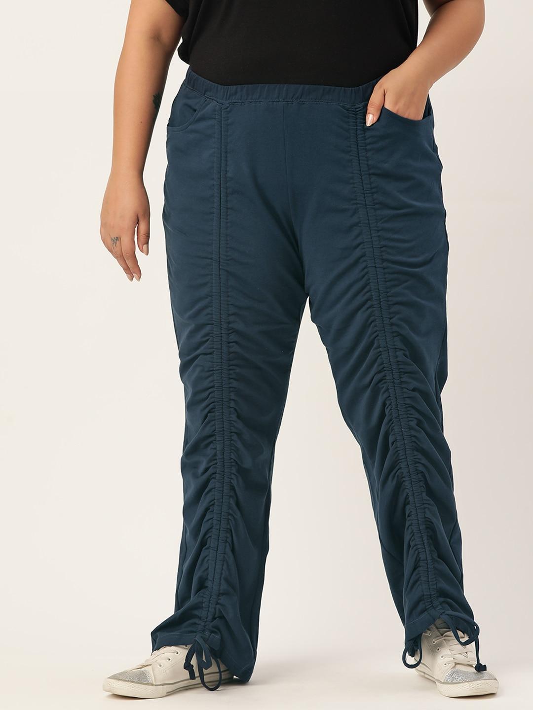 therebelinme-women-blue-straight-fit-pleated-trousers