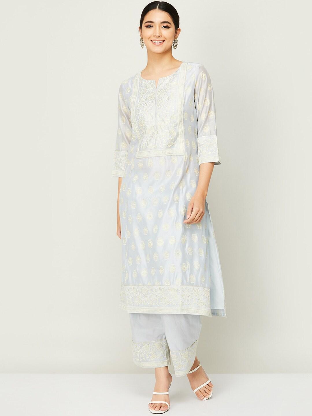 Melange by Lifestyle Women Blue Floral Printed Kurta with Trouser