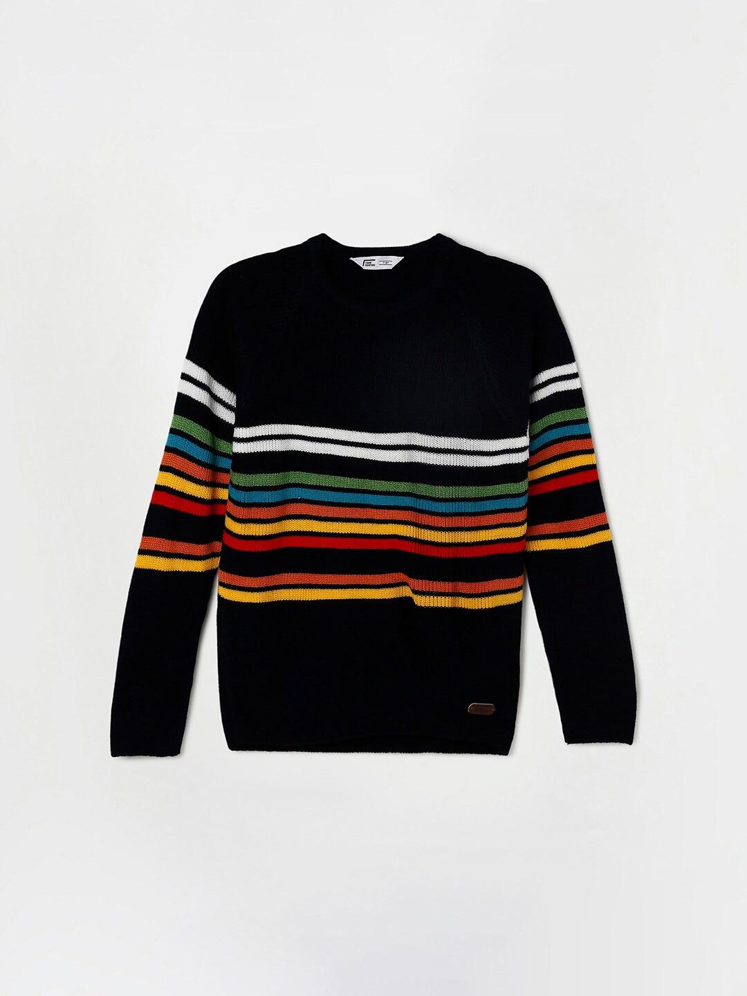 fame-forever-by-lifestyle-boys-navy-blue-&-white-striped-acrylic-pullover-sweater