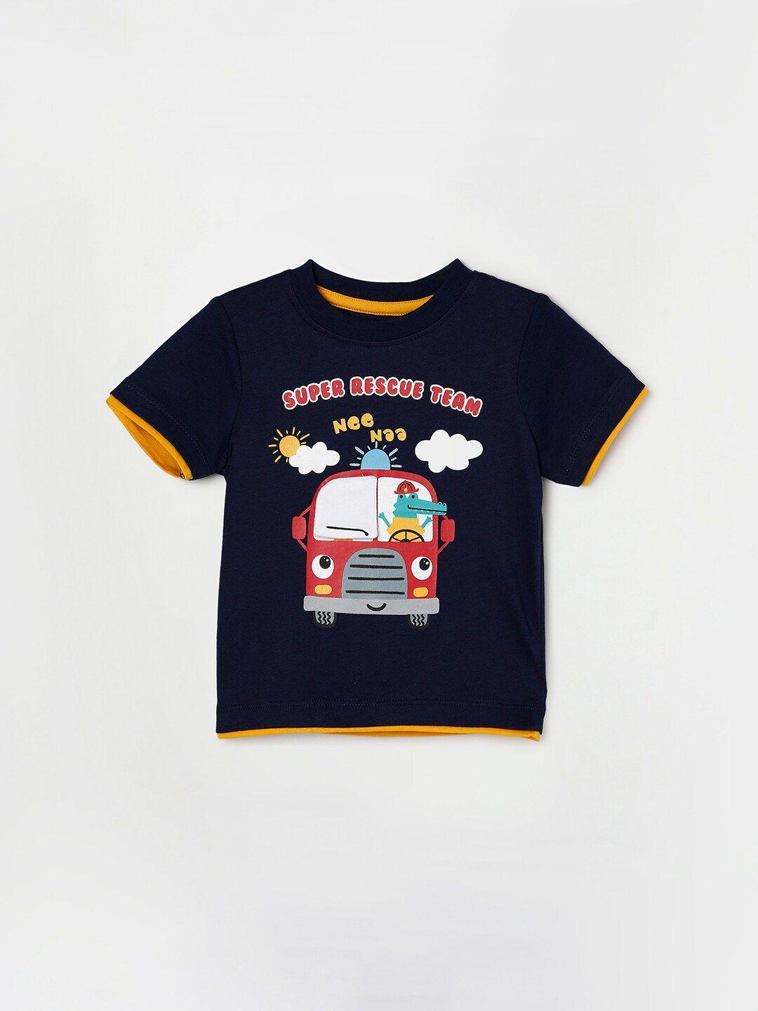 Juniors by Lifestyle Boys Navy Blue Printed Cotton T-shirt