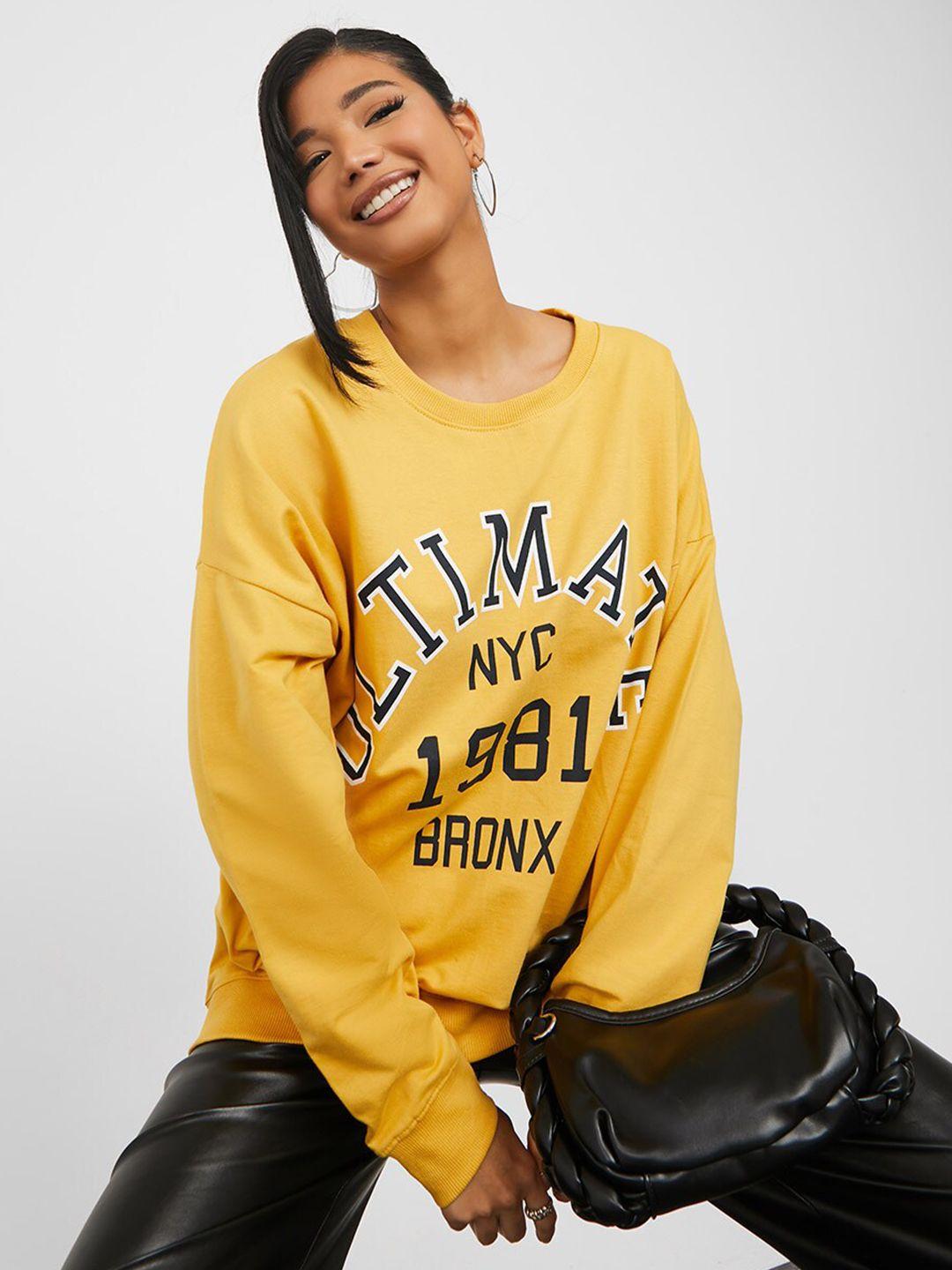 styli-women-mustard-typography-printed-sweatshirt