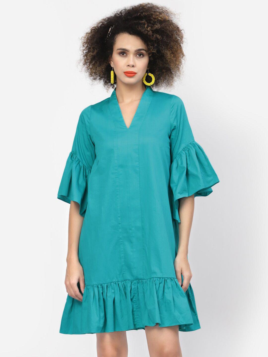 lela-women-turquoise-blue-a-line-cotton-dress