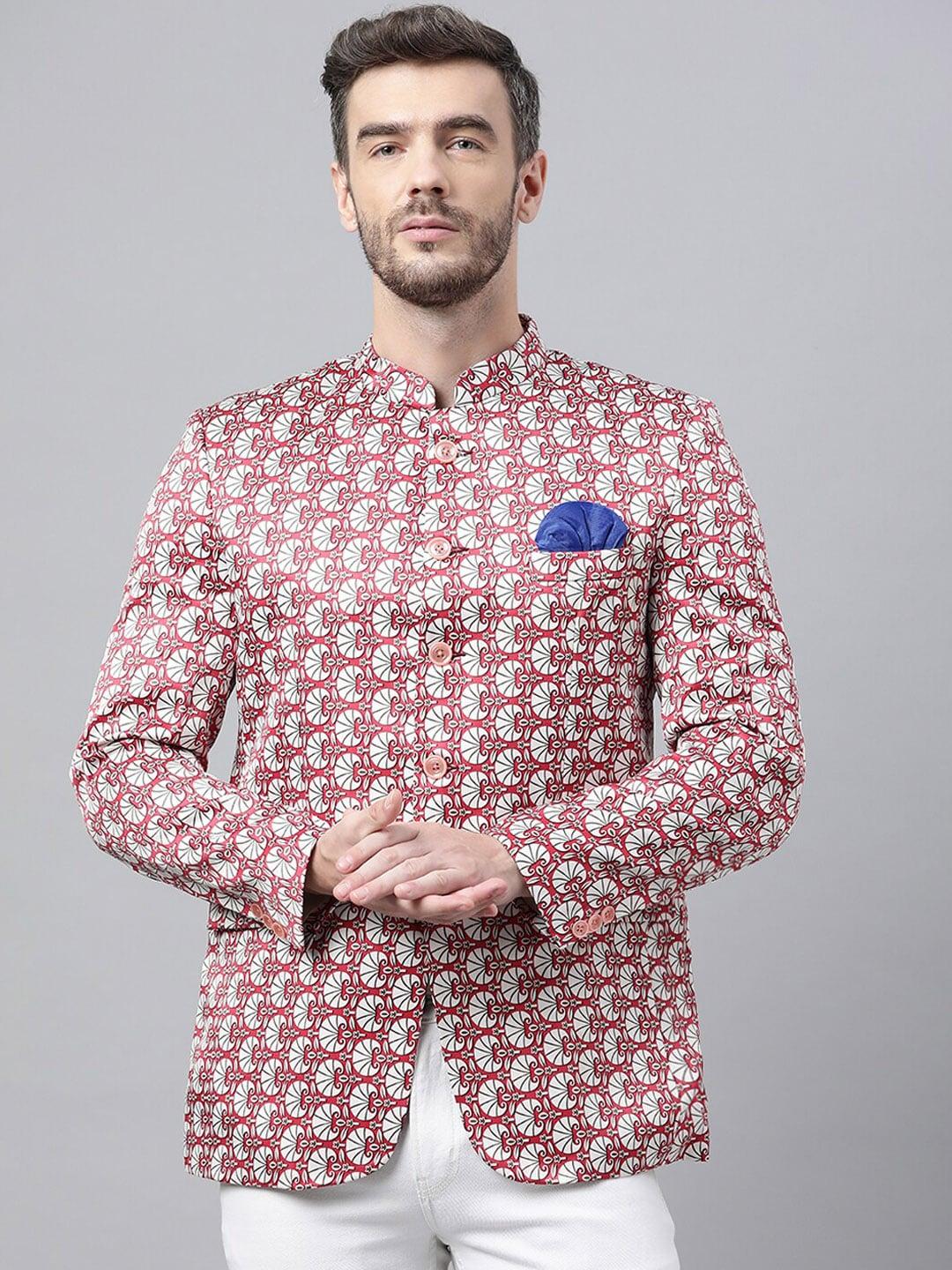 hangup-trend-men-red-&-white-printed-regular-fit-bandhgala-blazer