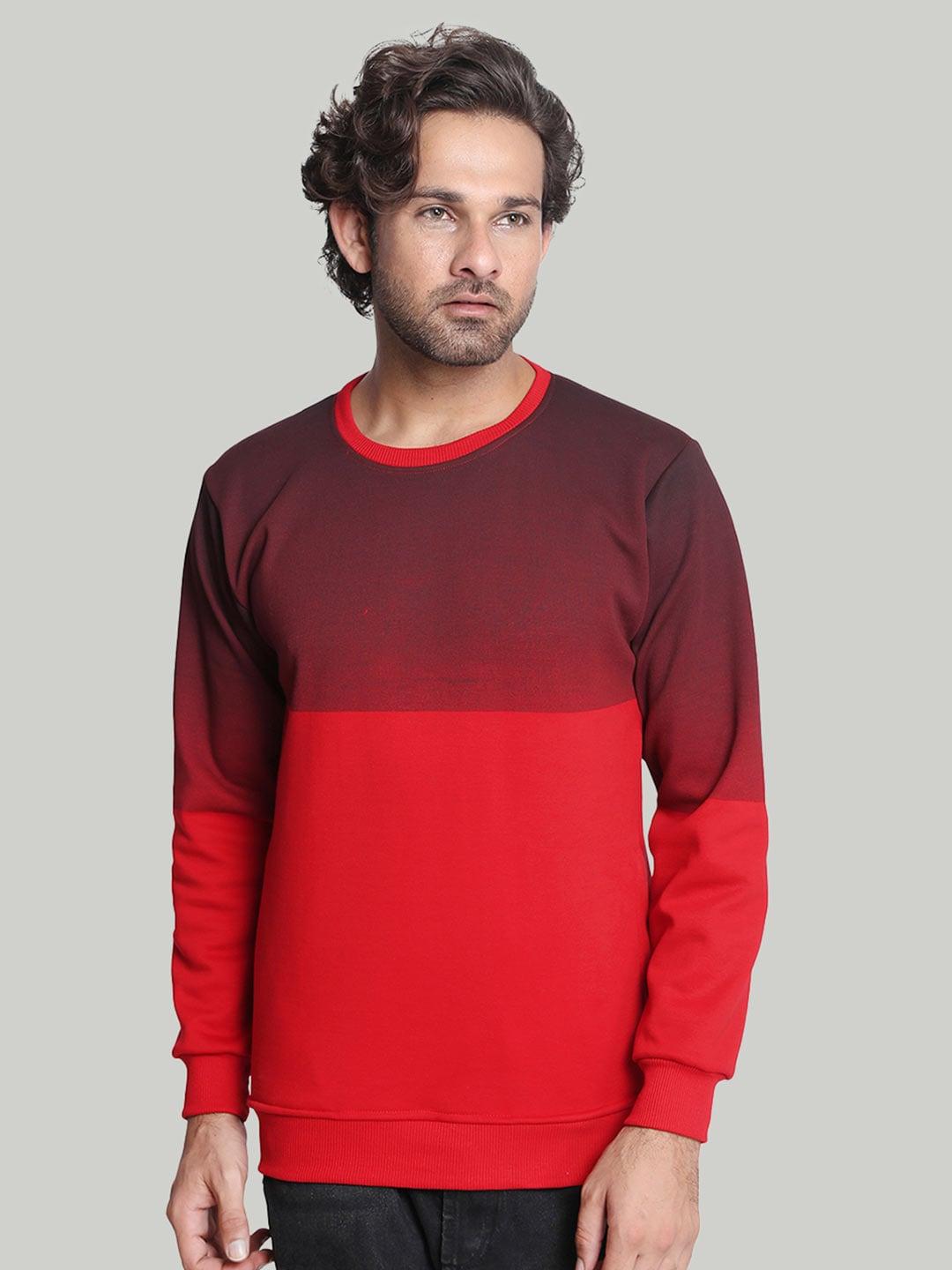 ahhaaaa Men Red & Maroon Solid Cotton Sweatshirt
