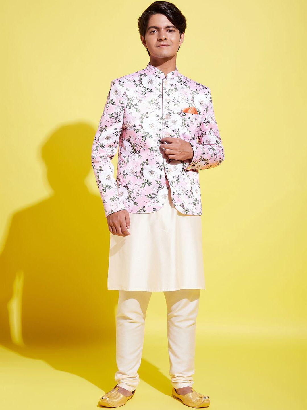 VASTRAMAY YUVA Boys Cream-Coloured Kurta with Pyjamas With Jacket