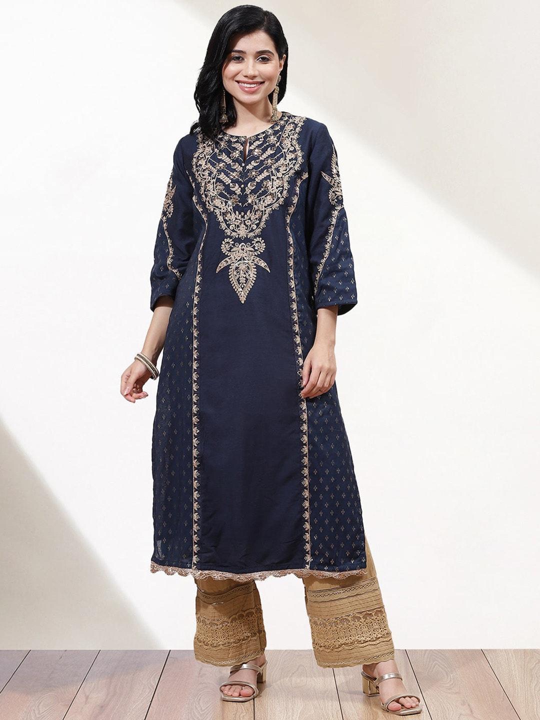lakshita-women-grey-&-gold-toned-ethnic-motifs-embroidered-kurta