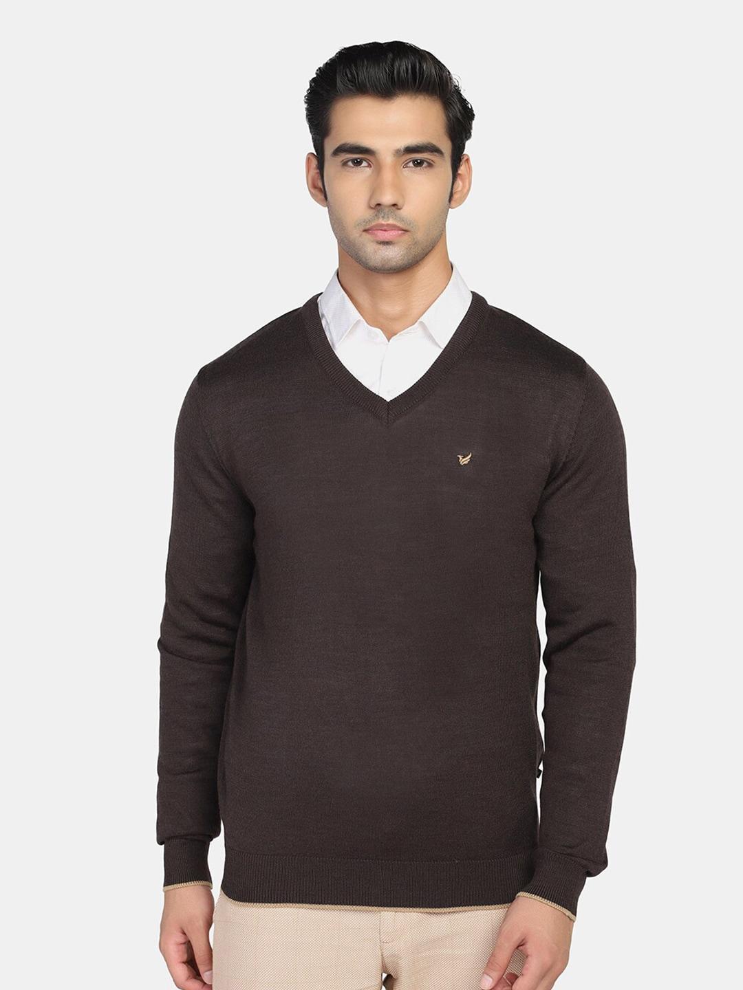Blackberrys Men Brown Solid Cotton Pullover Sweater